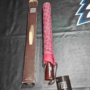 NIB‎ Vintage Maroon Red Givenchy All Over Logo Umbrella NOS